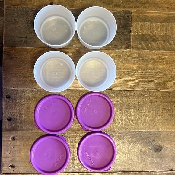 TUPPERWARE small containers set of 4 w purple lids 4914B-4 - Picture 2 of 3